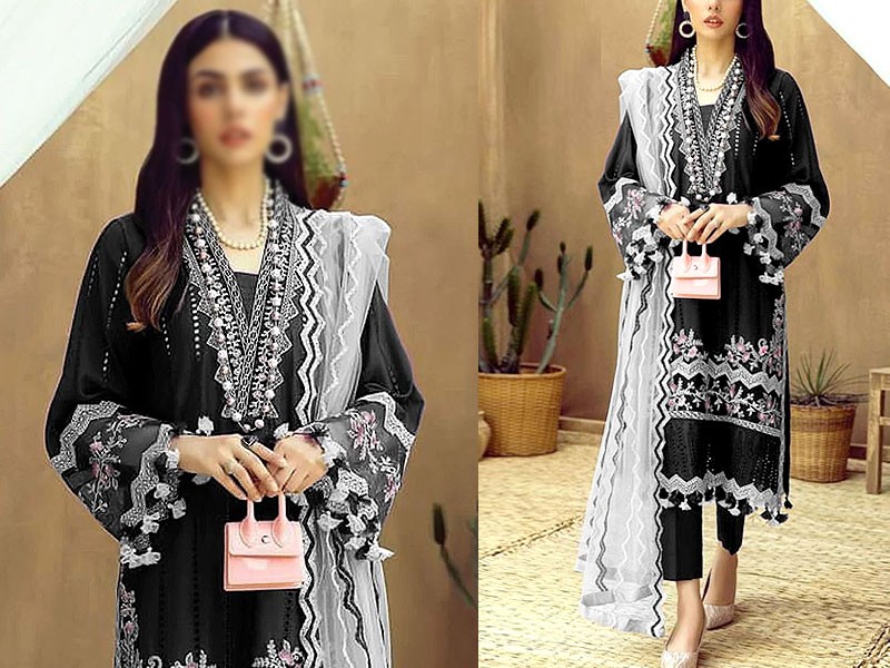 Embroidered Lawn Suit with Net Dupatta Price in Pakistan