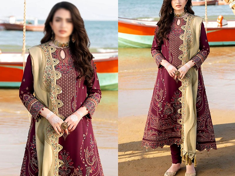 Luxury Embroidered Cotton Lawn Dress with Embroidered Organza Dupatta Price in Pakistan