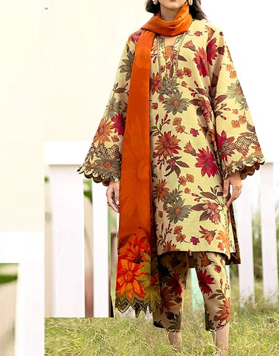 Digital All-Over Floral Print Lawn Suit with Lawn Dupatta Price in Pakistan