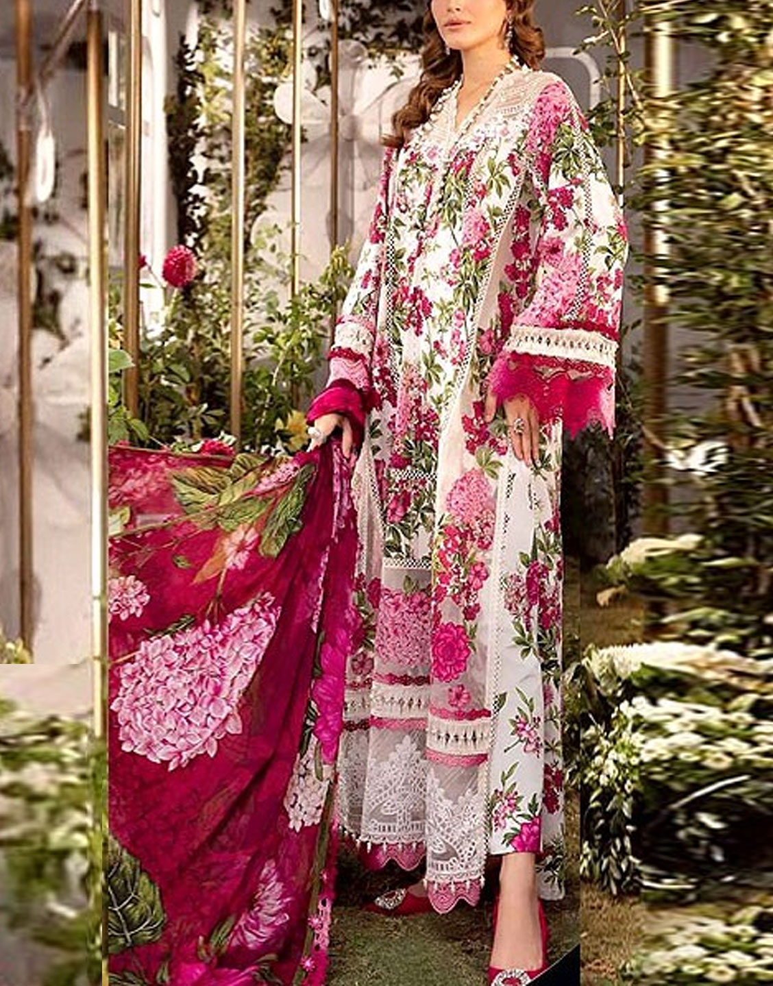 Digital All-Over Print Embroidered Lawn Dress 2024 with Silk Dupatta Price in Pakistan