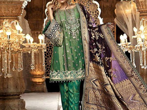 Handwork Embroidered Net Wedding Dress 2024 with Luxury Net Embroidered Shawl Price in Pakistan