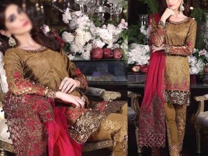 Heavy Embroidered Chiffon Wedding Dress 2024 with Embroidered Net Dupatta
