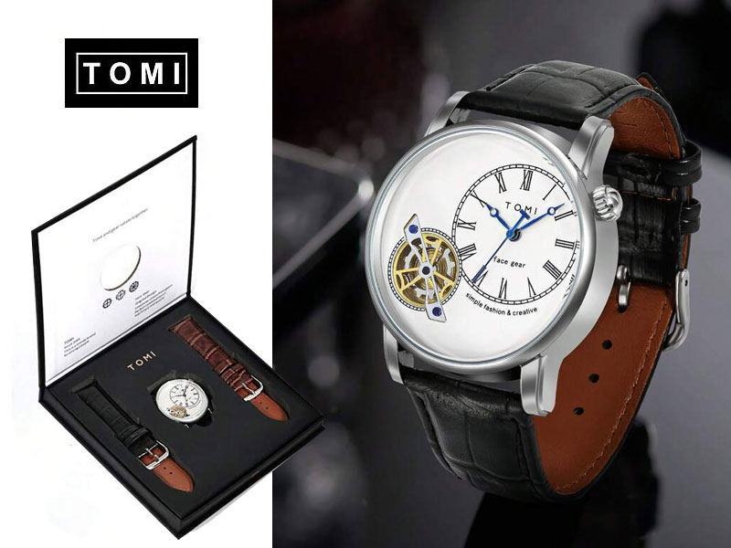 Original Tomi Face Gear Men's Watch with 2 Leather Strap + Box
