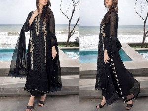 Adorable Heavy Embroidered Black Chiffon Wedding Dress 2024 Price in Pakistan