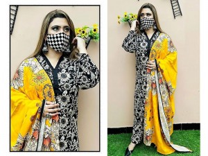 Digital All-Over Sunflower Print EID Lawn Suit with Voil Lawn Dupatta