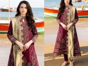 Luxury Heavy Embroidered Cotton Lawn Dress with Emb. Organza Dupatta Price in Pakistan