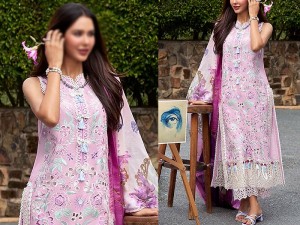 Luxury Heavy Schiffli Embroidered Lawn Dress 2024 with Silk Dupatta Price in Pakistan