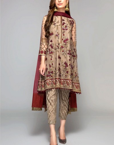 3D Heavy Embroidered Chiffon Party Wear 
