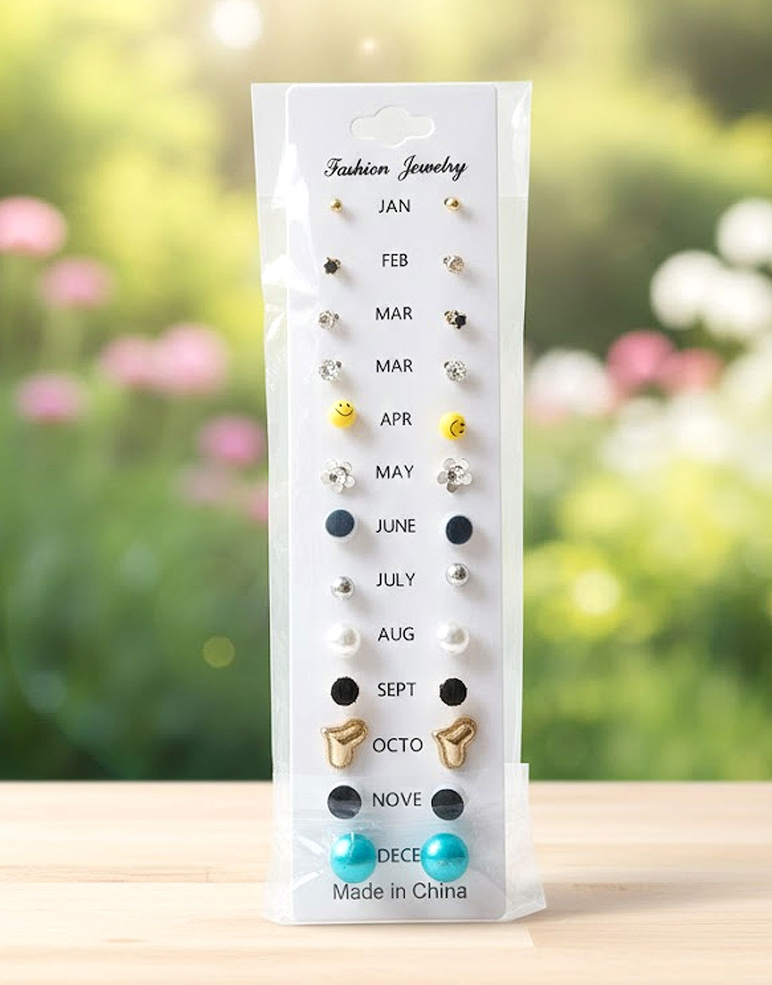 12 Pairs Minimalist Stud Earrings Card in Mix Floral Star Pearl Geometrical Shape