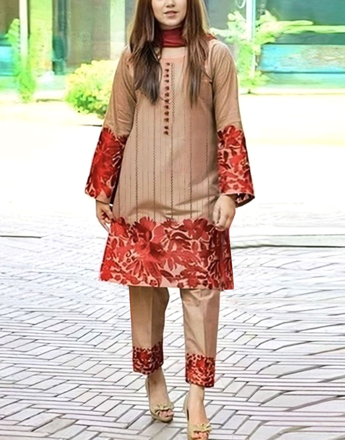 Adorable 2-Piece Scroll Embroidered Lawn Suit Design for Girls