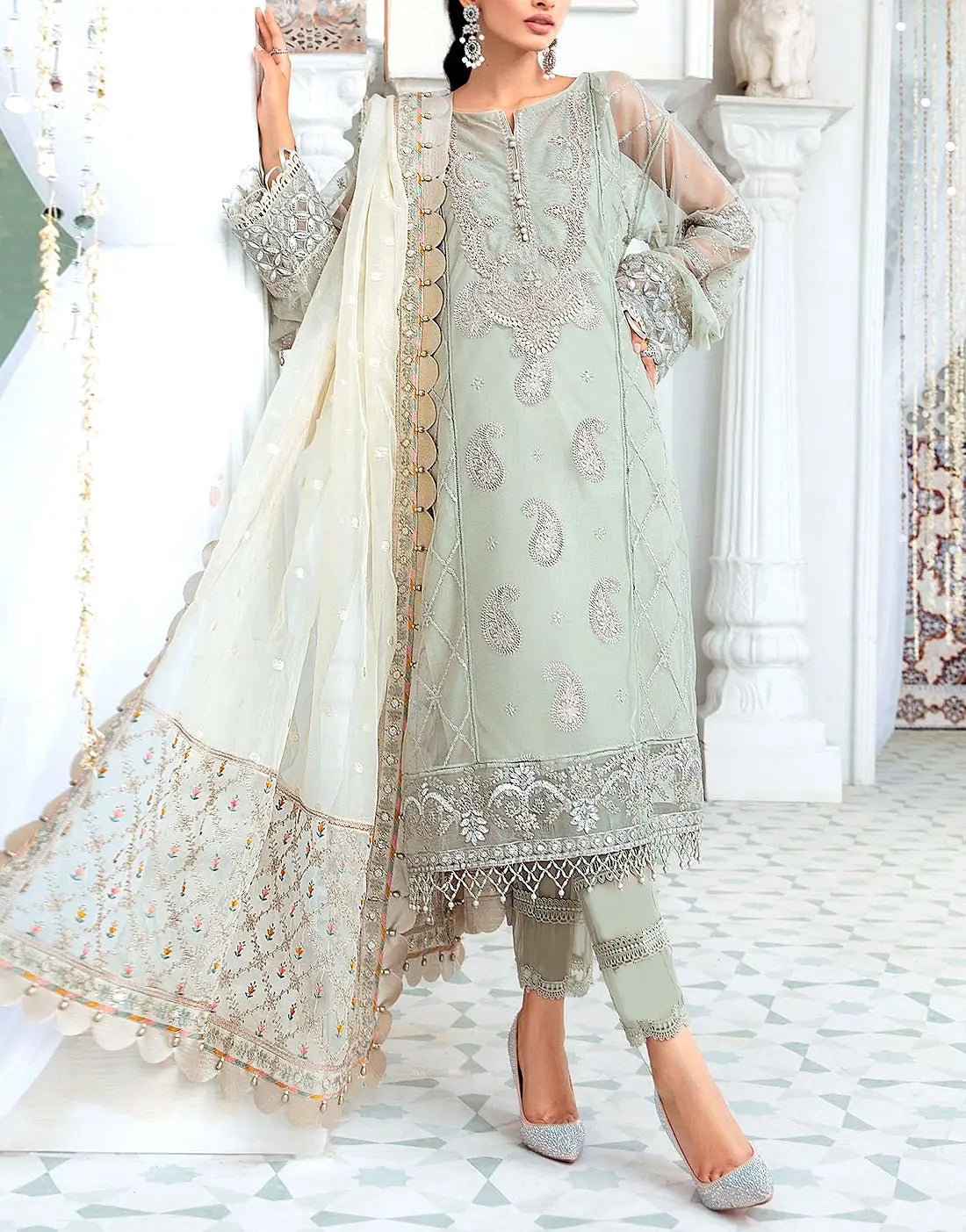 Heavy Embroidered Organza Party Wear Dress