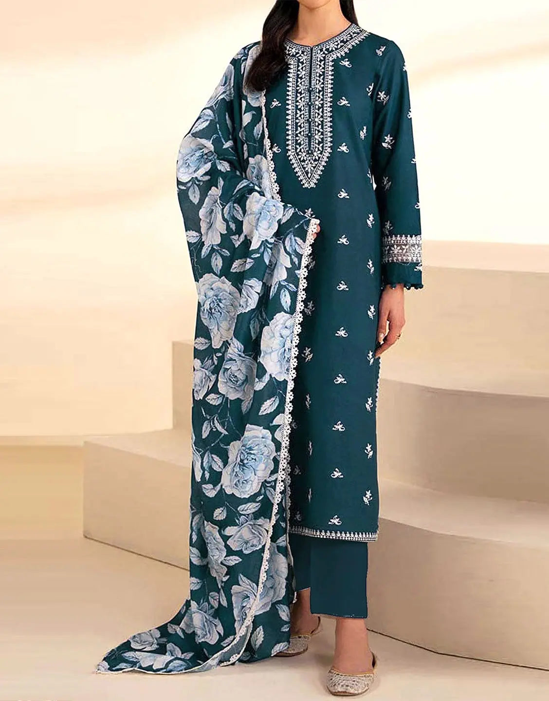Stylish Embroidered Zinc Linen Dress for Winter Season