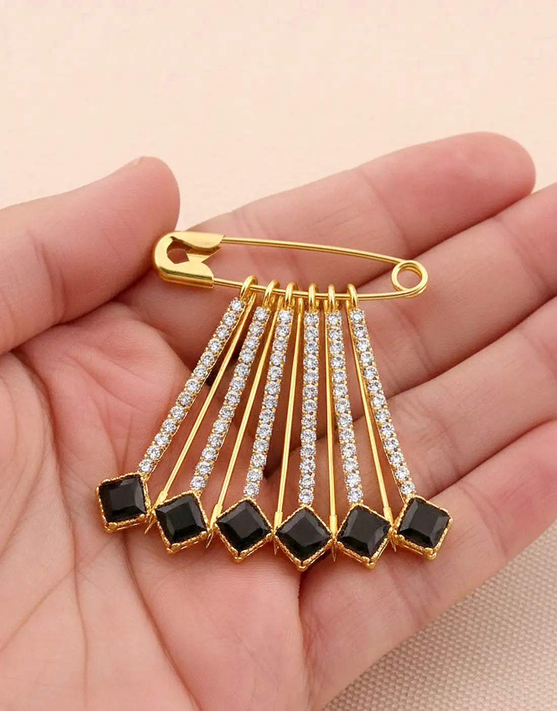 6‑Piece Golden Safety Pin Brooches for Dresses, Hijabs & Scarves
