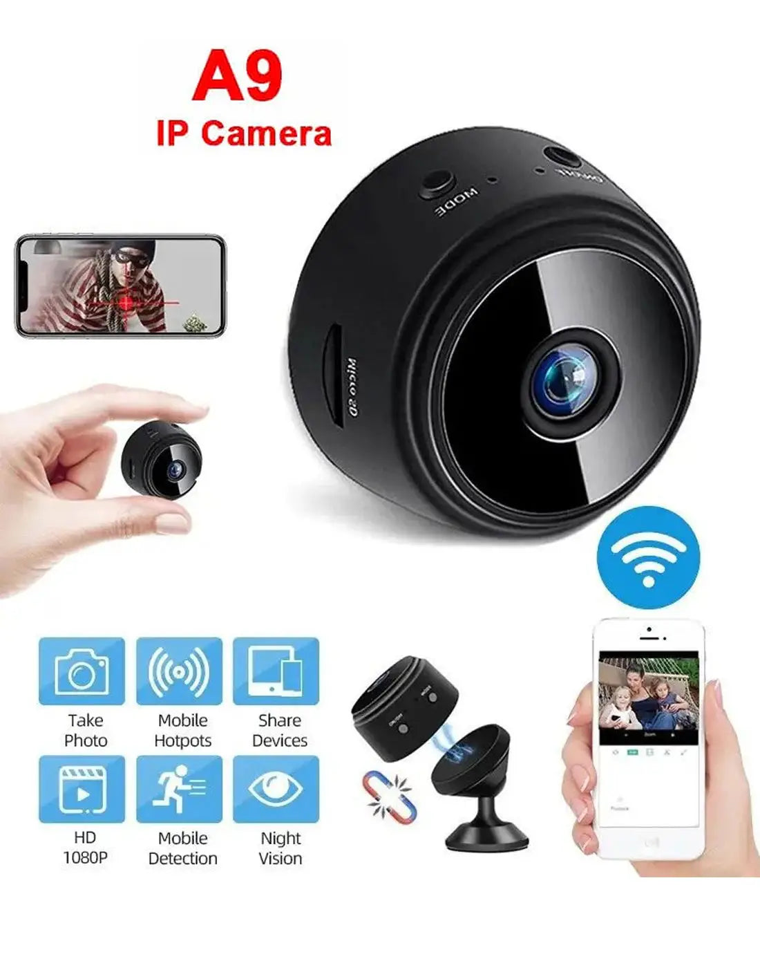 A9 Mini WiFi IP Security Camera 1080p for Monitoring Child & Home Security
