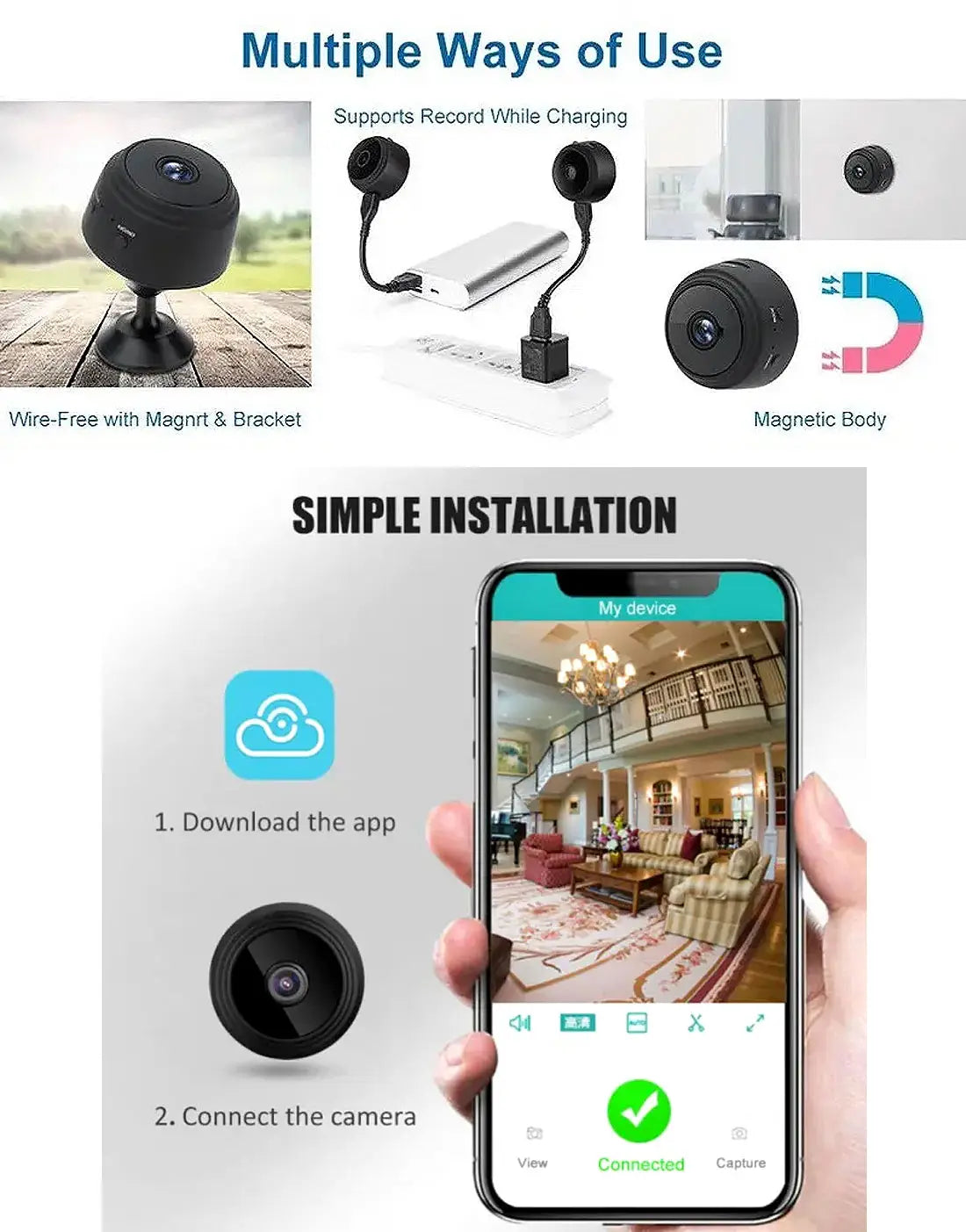 A9 Mini WiFi IP Security Camera 1080p for Monitoring Child & Home Security