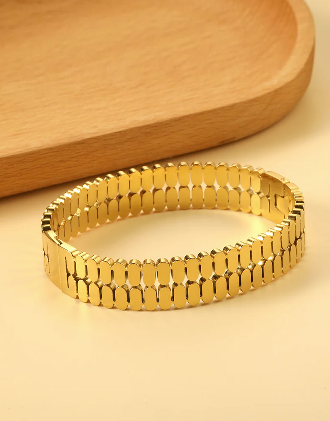 Trendy Gold Plated Bangle and Ring Set – Stainless Steel Jewelry