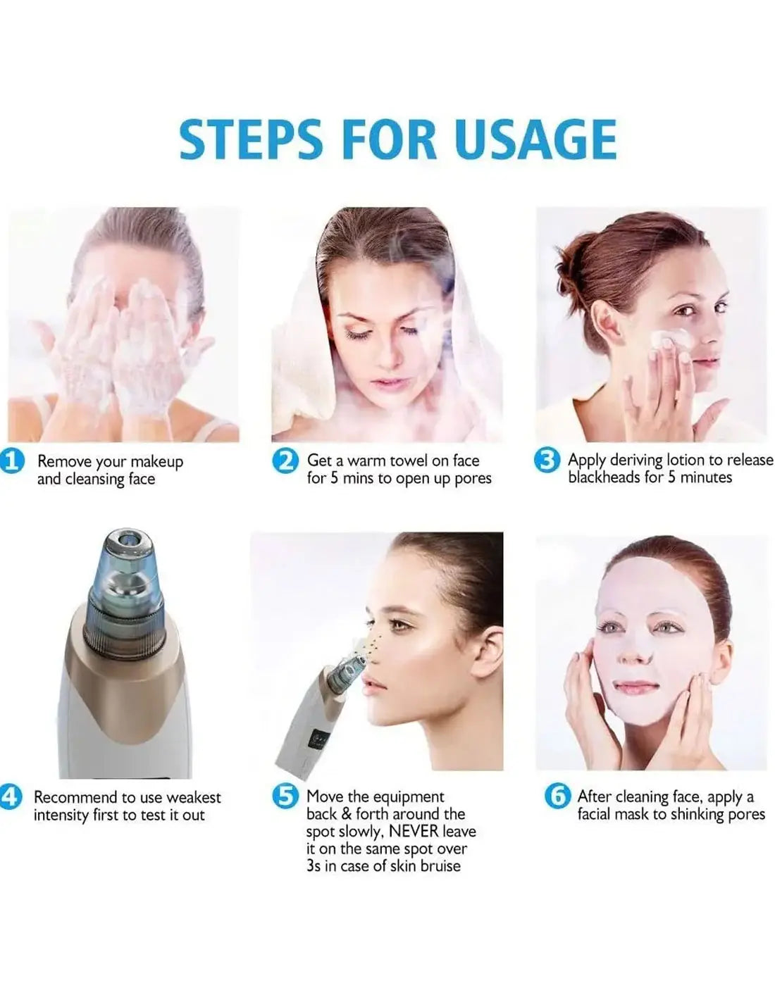 5-In-1 USB Rechargeable Blackhead Remover & Derma Suction Facial Cleansing Device