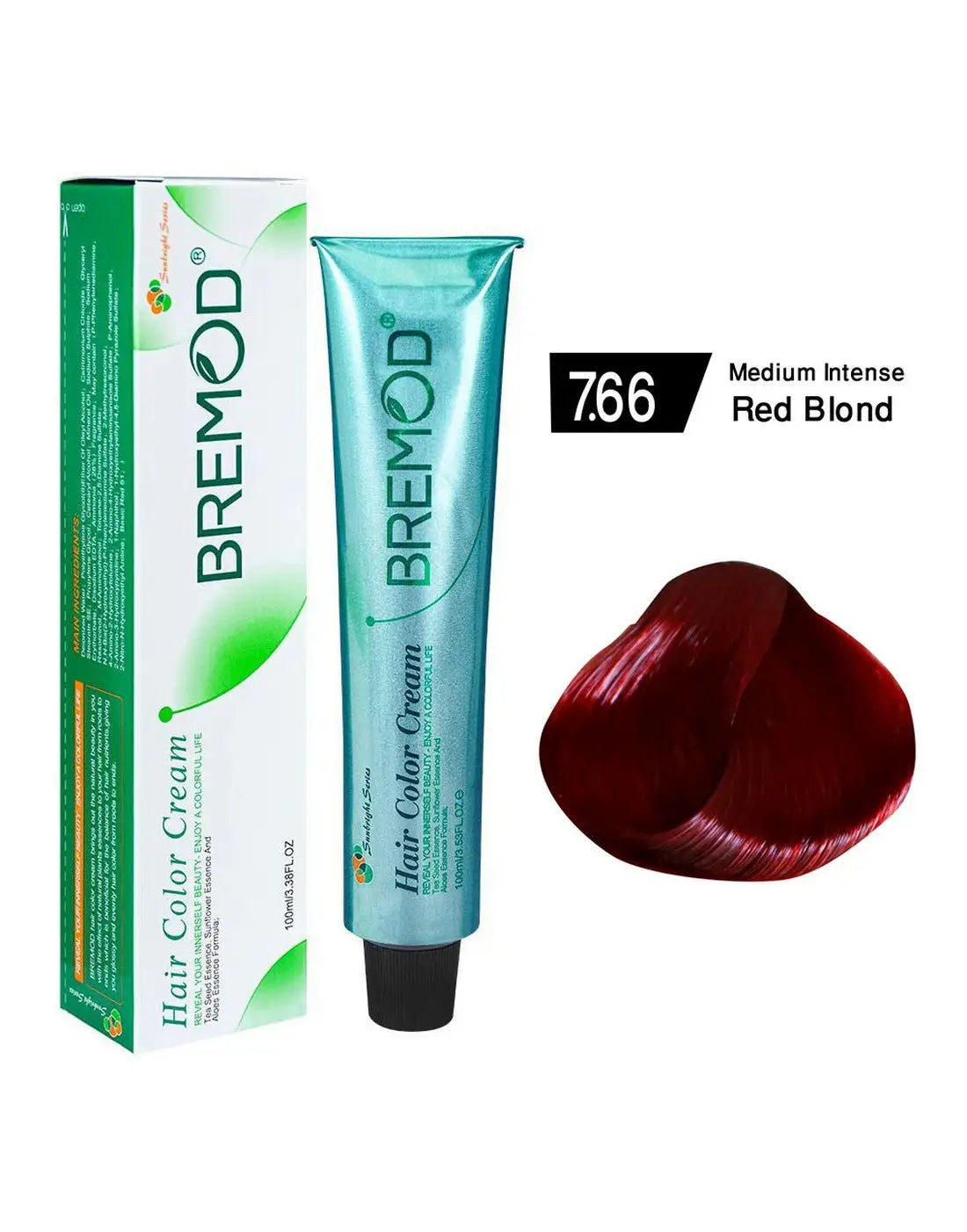 Bremod Hair Color Medium Intense Red Blond 7.66 