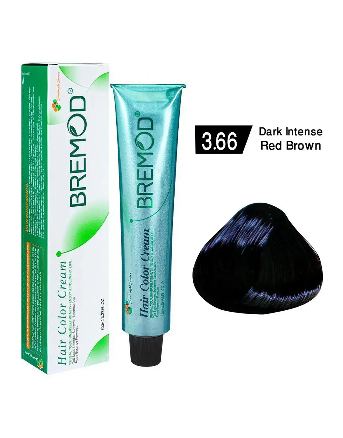 Bremod Hair Color Dark Intense Red Brown 3.66 
