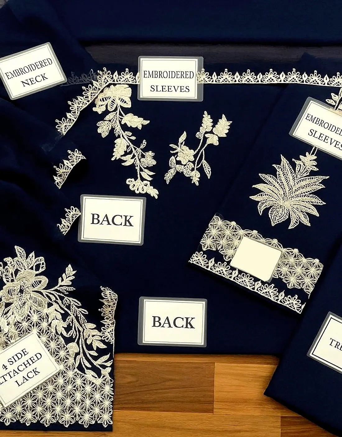 Elegant Decent Embroidered Navy Blue Chiffon Party Wear Dress