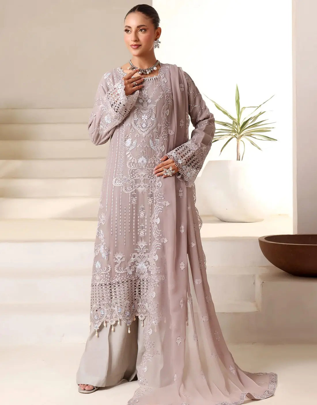 Samara Semi-Stitched Embroidered Chiffon Dress for Formal and Party Wear