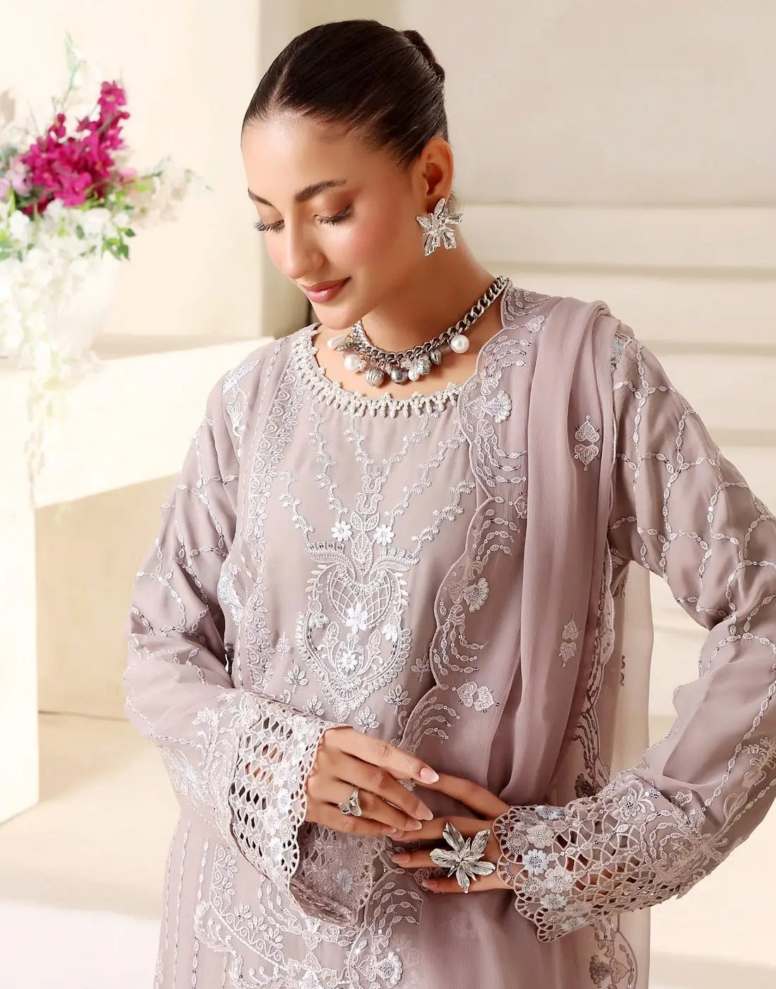 Samara Semi-Stitched Embroidered Chiffon Dress for Formal and Party Wear