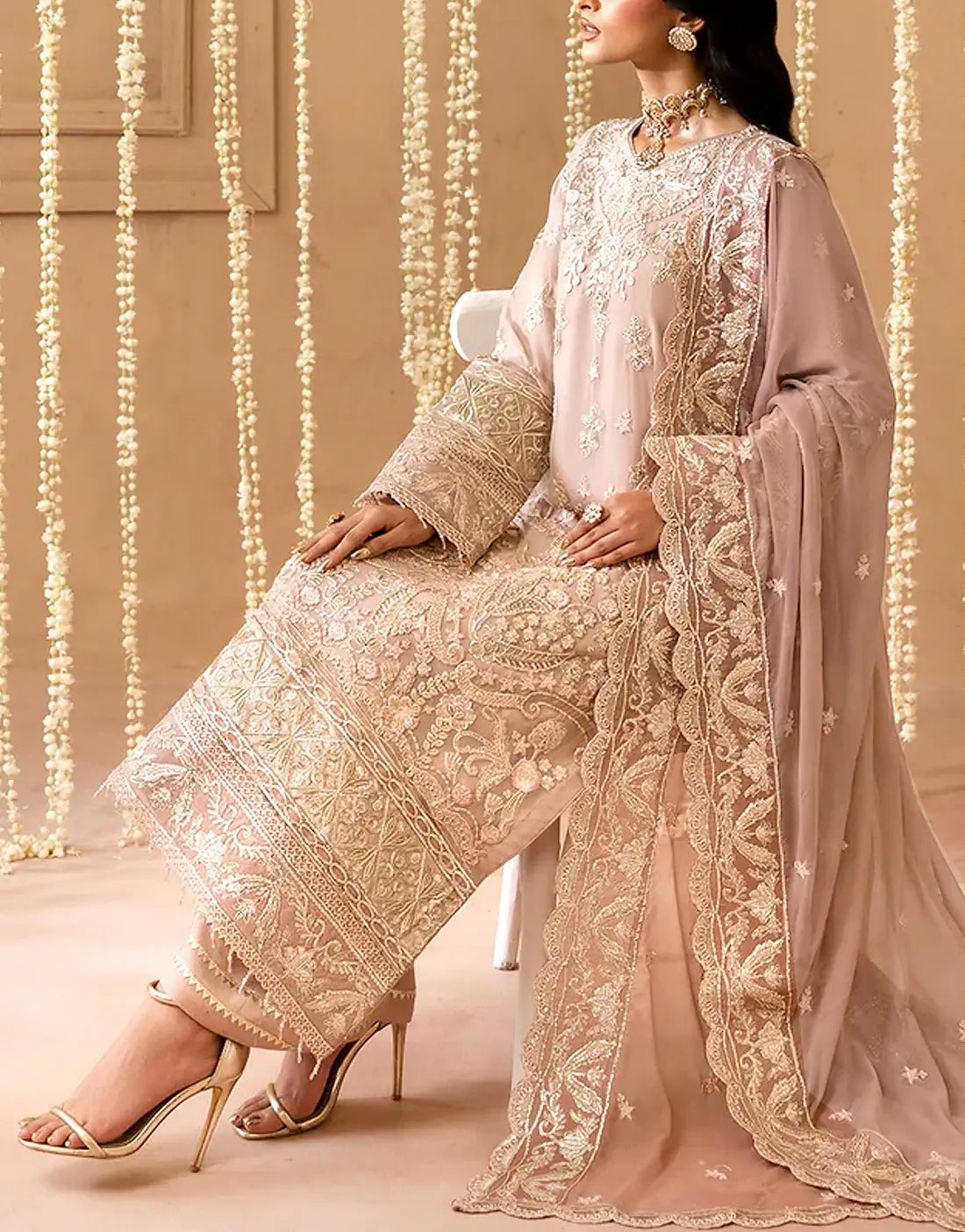 Adorable Heavy Embroidered Chiffon Party Wear Wear Dress