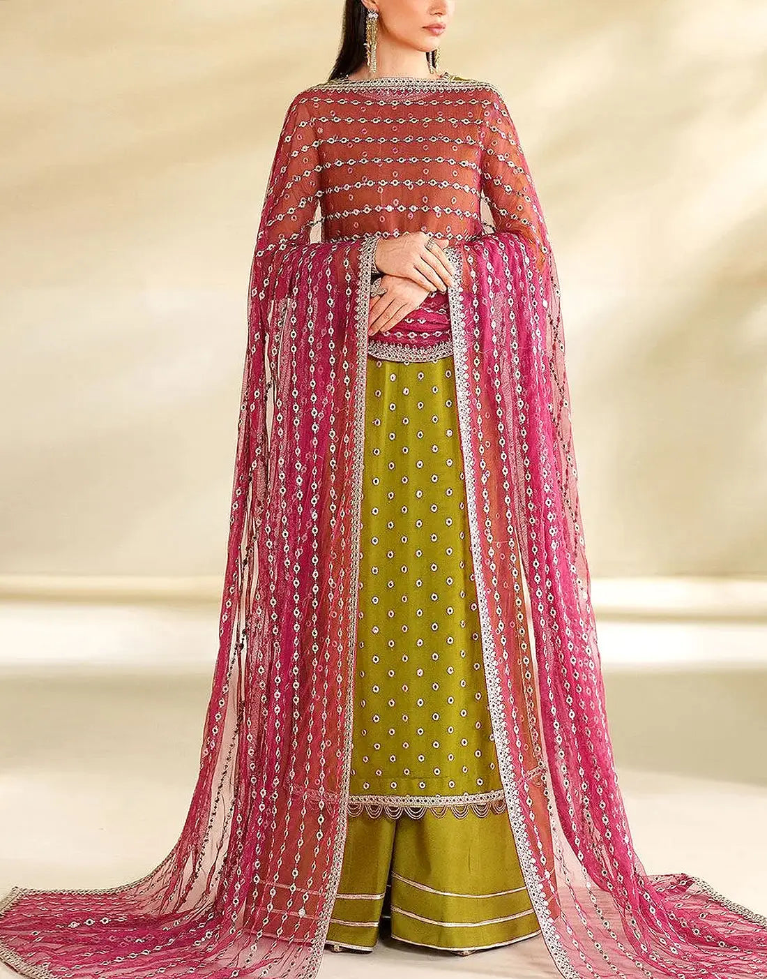 Elegant Embroidered Formal Chiffon Mehndi Party Wear Dress