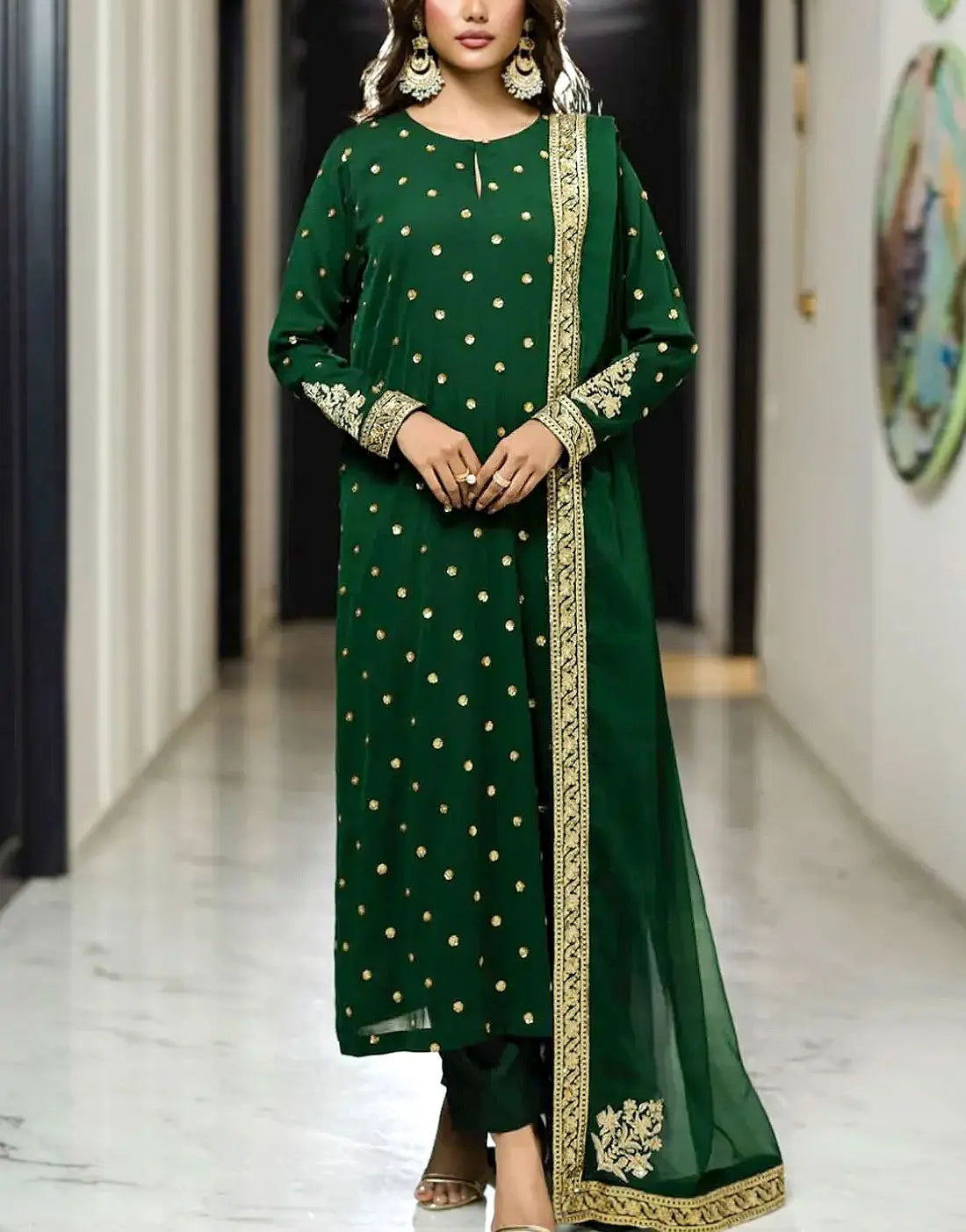 Adorable Heavy Embroidered Formal Chiffon Party Wear Dress