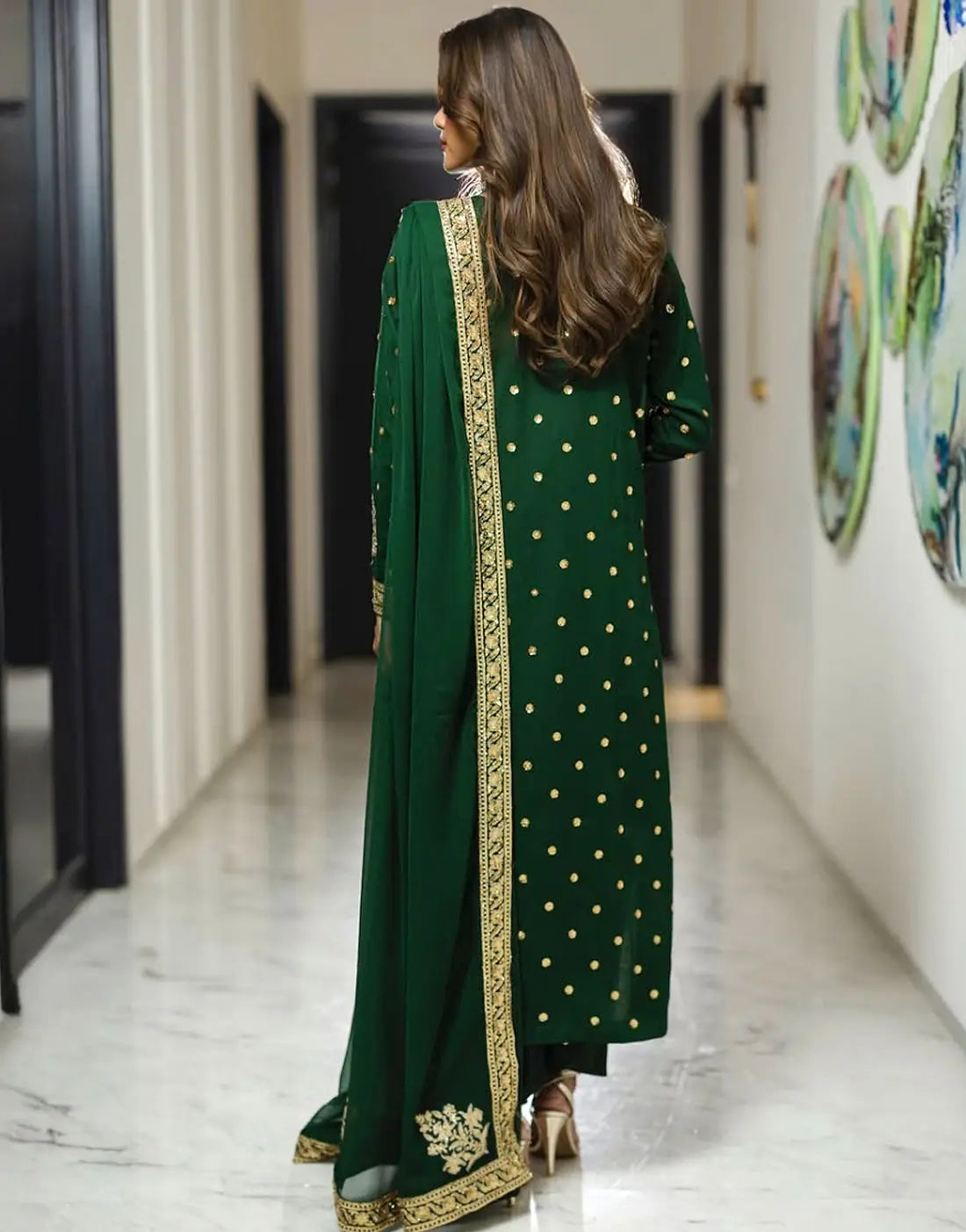 Adorable Heavy Embroidered Formal Chiffon Party Wear Dress