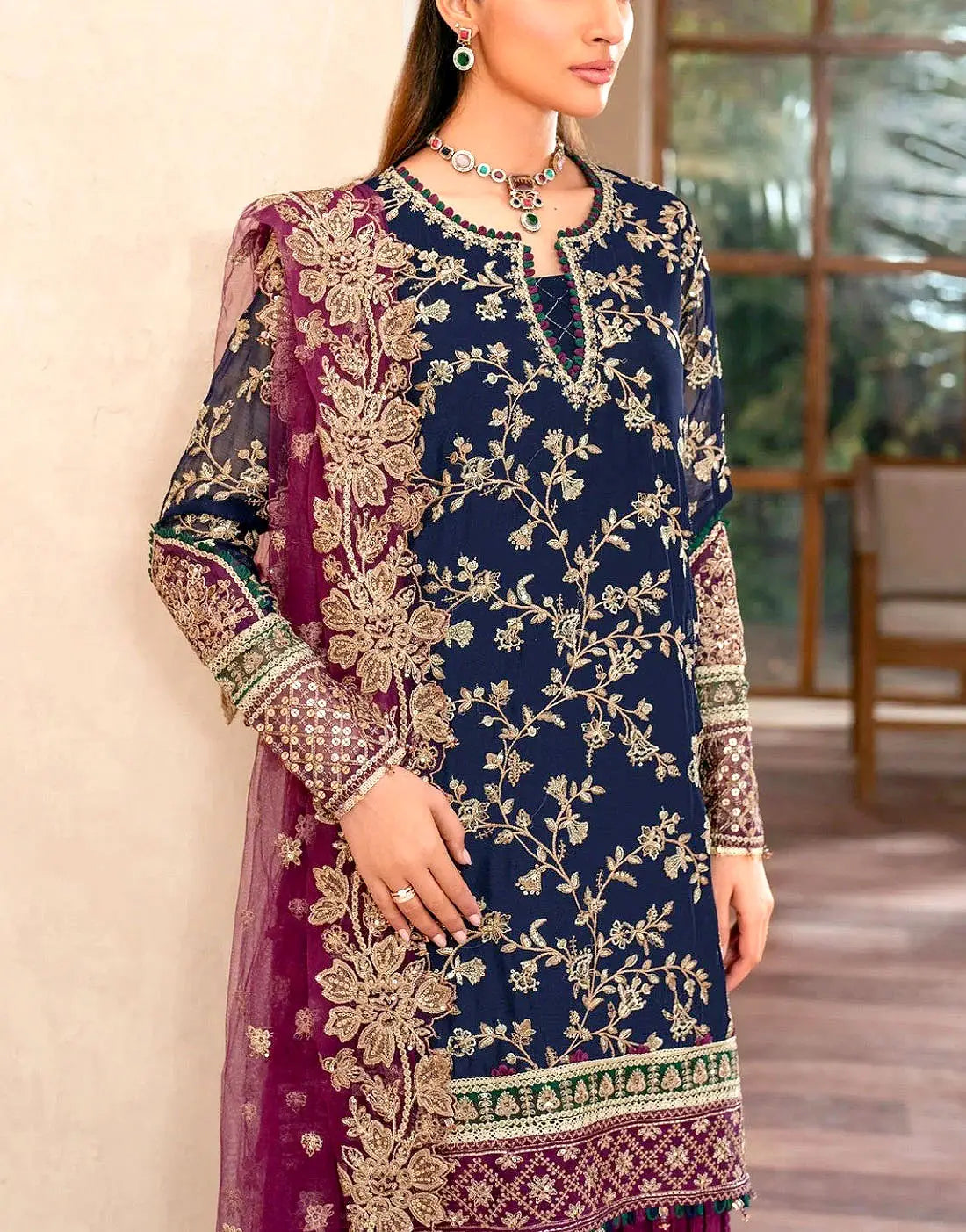 Adorable Heavy Embroidered Formal Chiffon Wedding Wear Dress