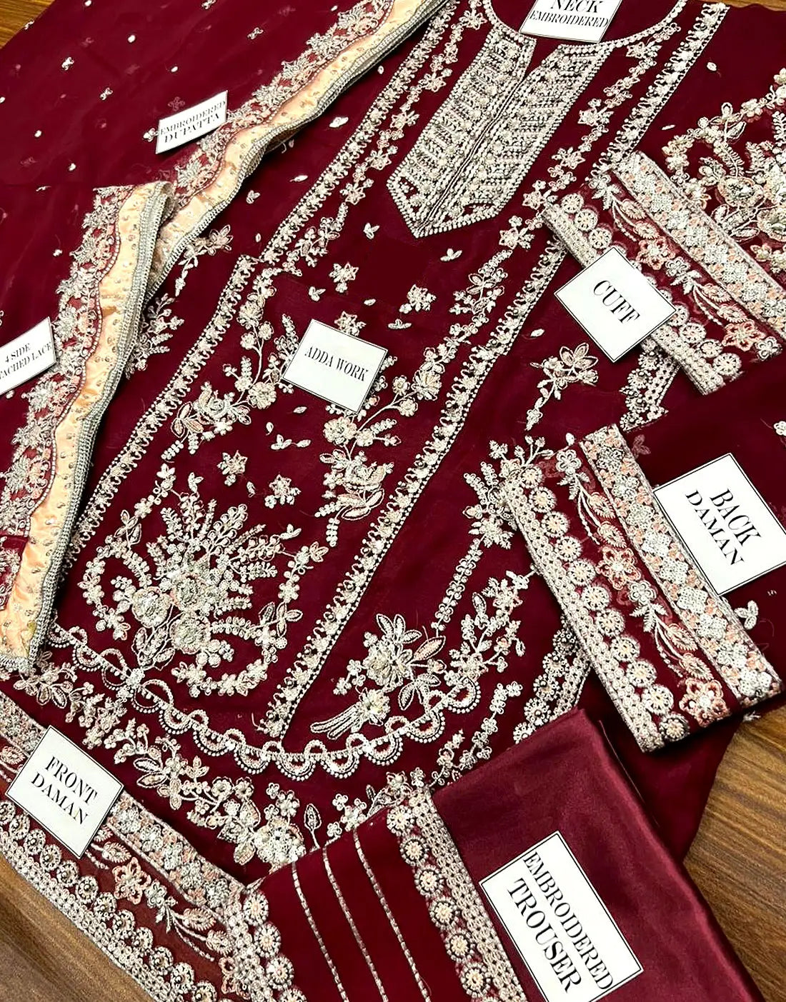 Handwork Pakistan Aneela's Luxury Handwork Embroidered Maroon Chiffon Wedding Wear Dress ...