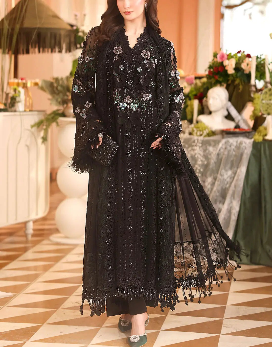 Adorable Embroidered Black Chiffon Party Wear Dress Design 2026