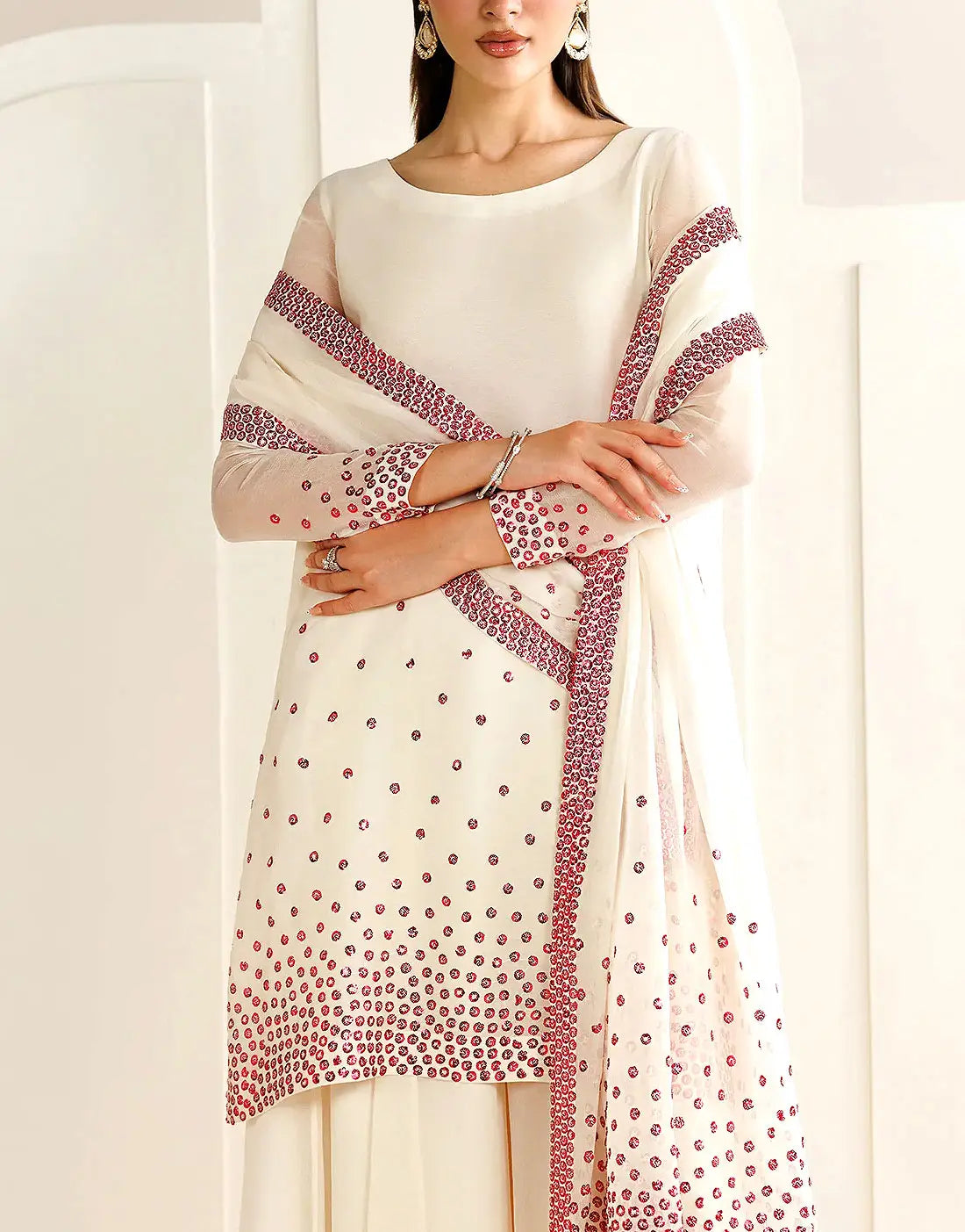 Elegant Sequins Embroidered Chiffon Party Wear Dress with Silk Trouser ...