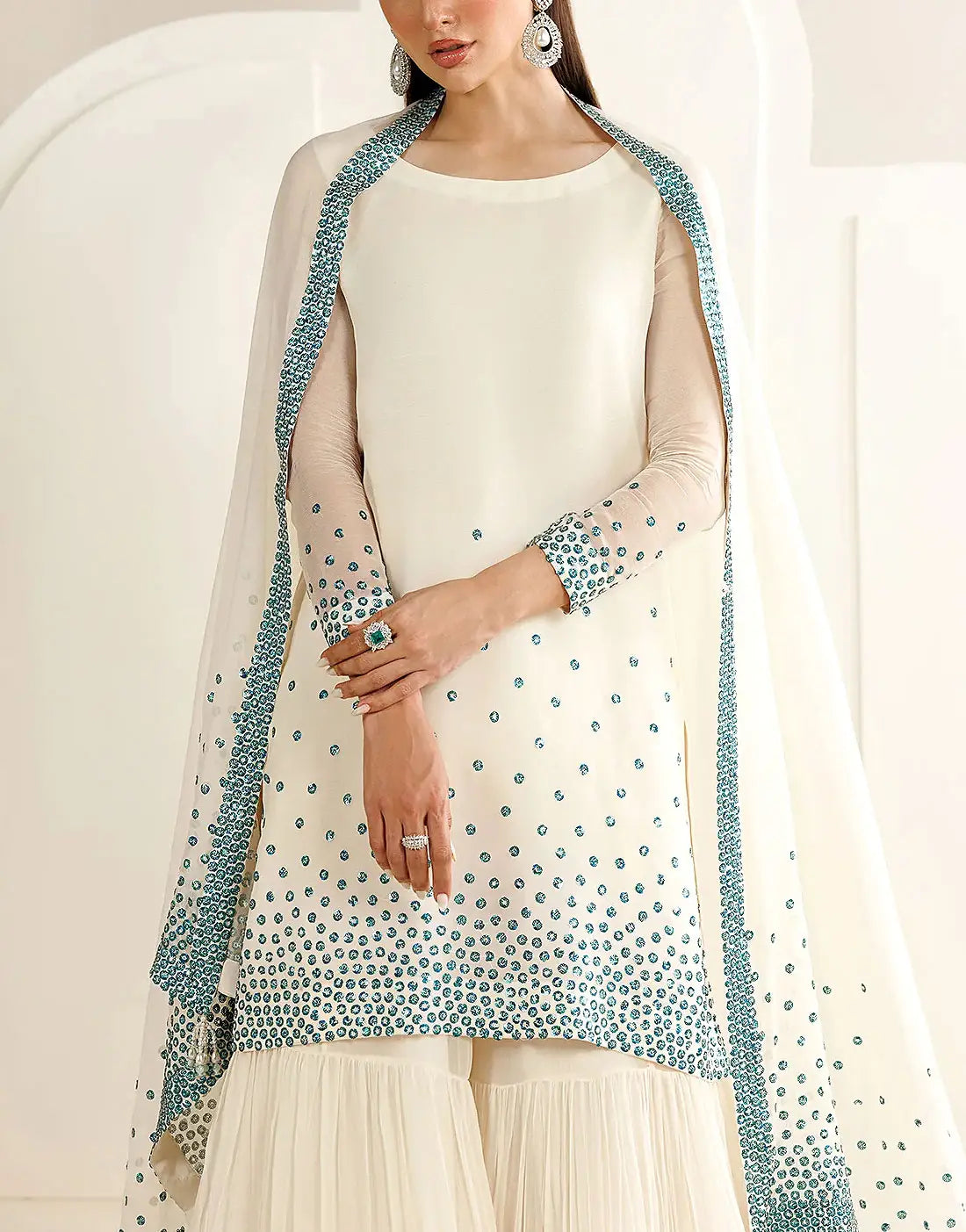 Elegant Sequins Embroidered Chiffon Party Wear Dress with Silk Trouser ...