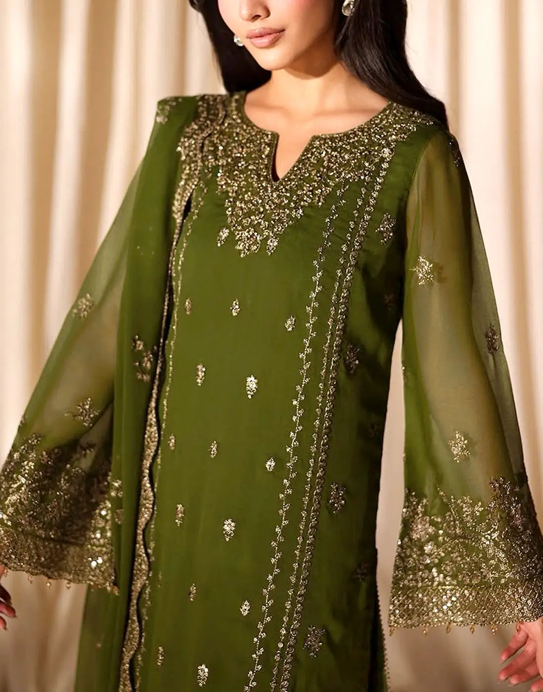 Adorable Embroidered Chiffon Mehndi Dress - Perfect for Party & Weddings