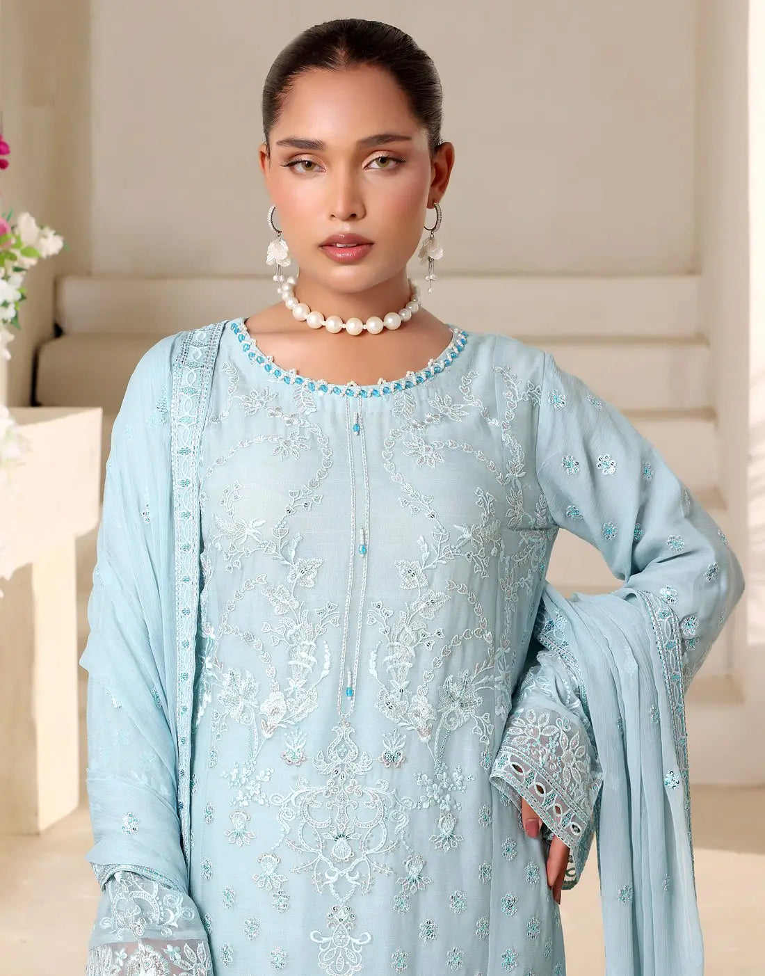 Samara Semi-Stitched Embroidered Chiffon Dress for Formal and Party Wear