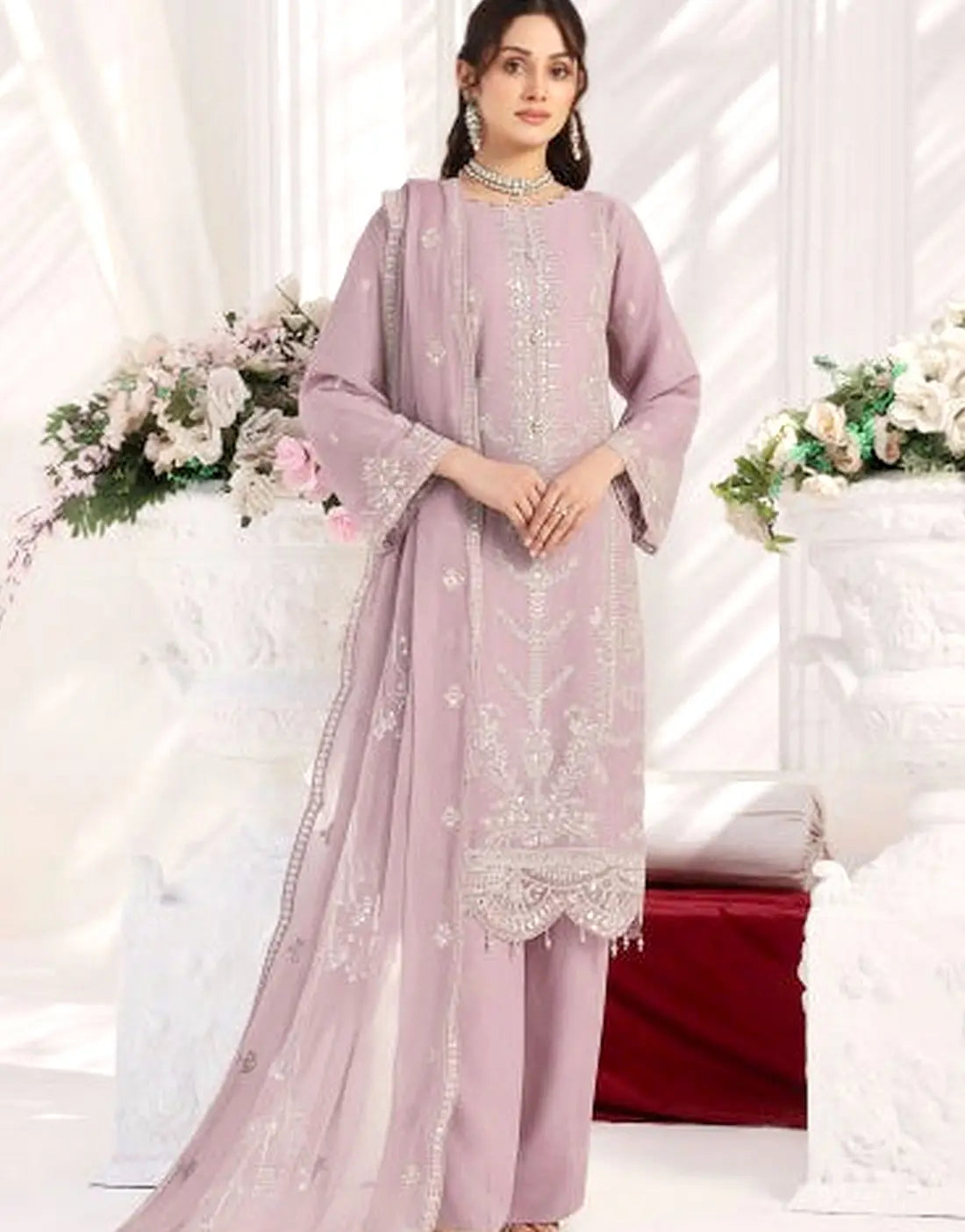 Batul Semi-Stitched Embroidered Chiffon Dress for Festive & Party Wear