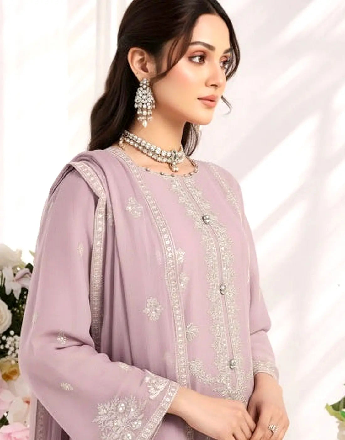 Batul Semi-Stitched Embroidered Chiffon Dress for Festive & Party Wear