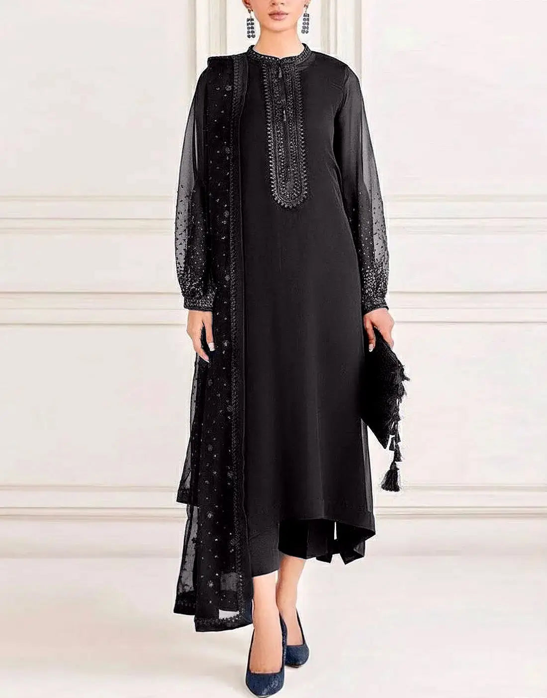 Simple Embroidered Chiffon Wedding Dress Design 2026 – Formal Festive & Party Wear Outfit