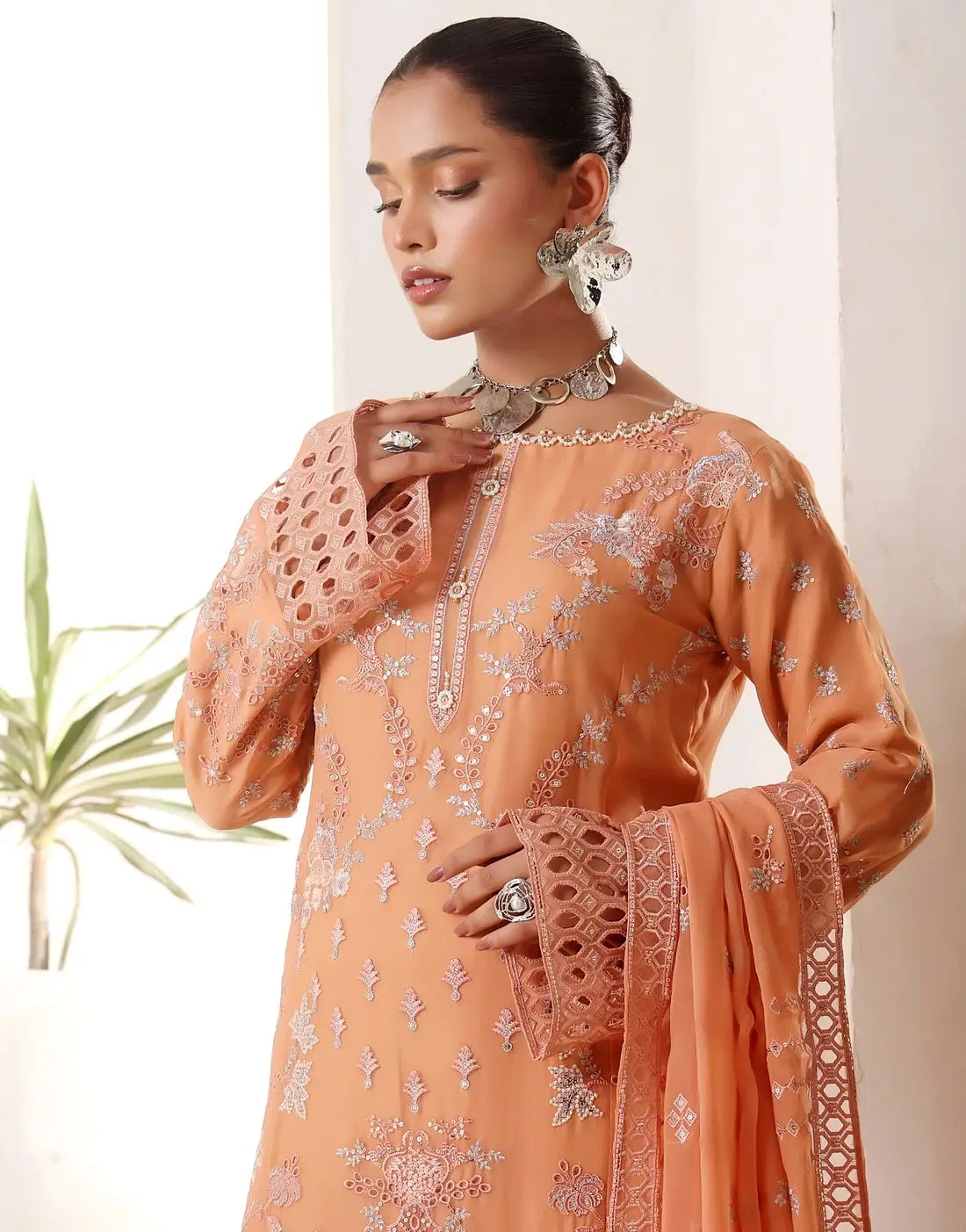 Samara Semi-Stitched Embroidered Chiffon Dress for Formal and Party Wear