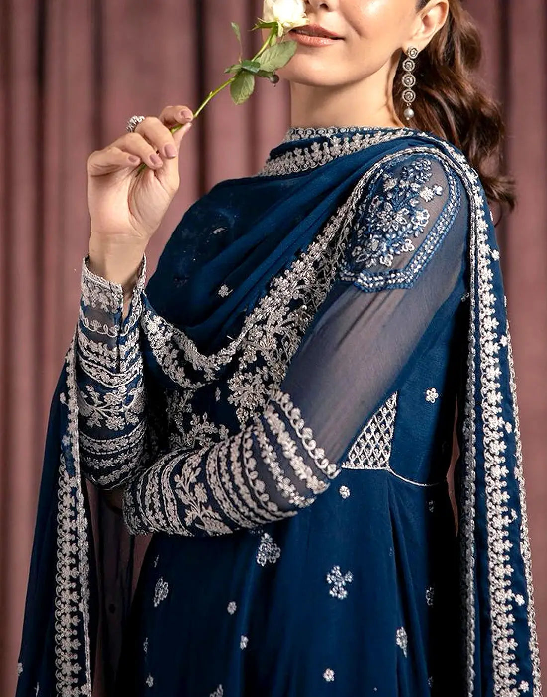 Graceful Embroidered Chiffon Wedding Wear Dress