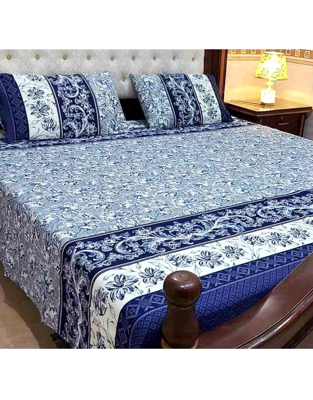 China Cotton King Size Bed Sheet Set with 2 Pillow Covers