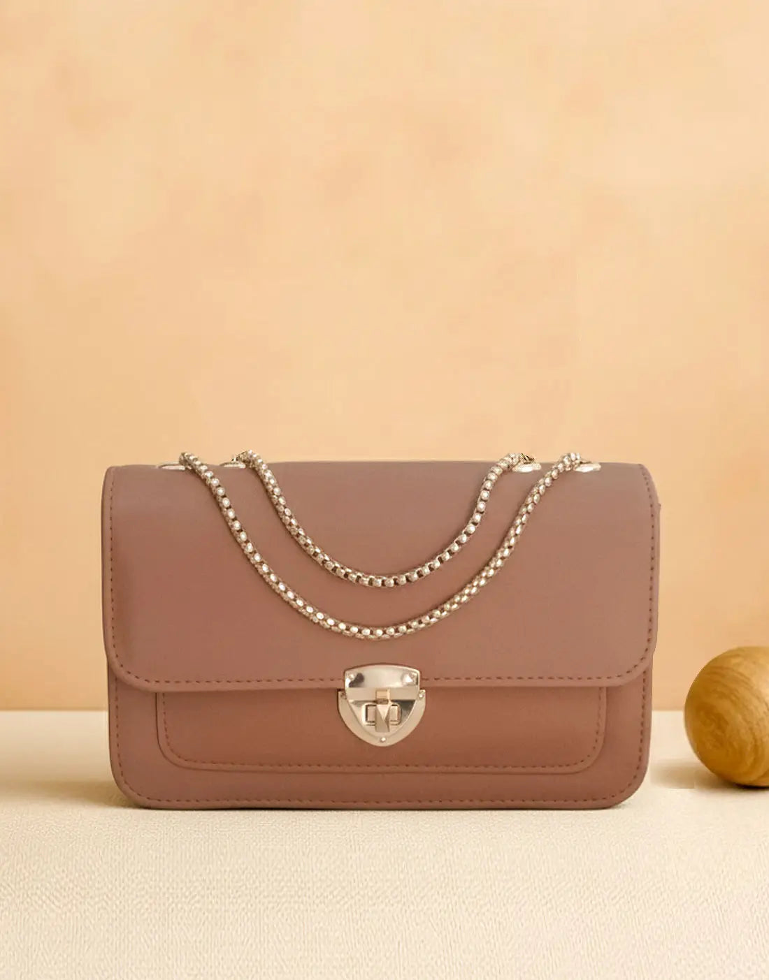 Trendy Twist Lock Closure Crossbody Bag for Girls - Brown