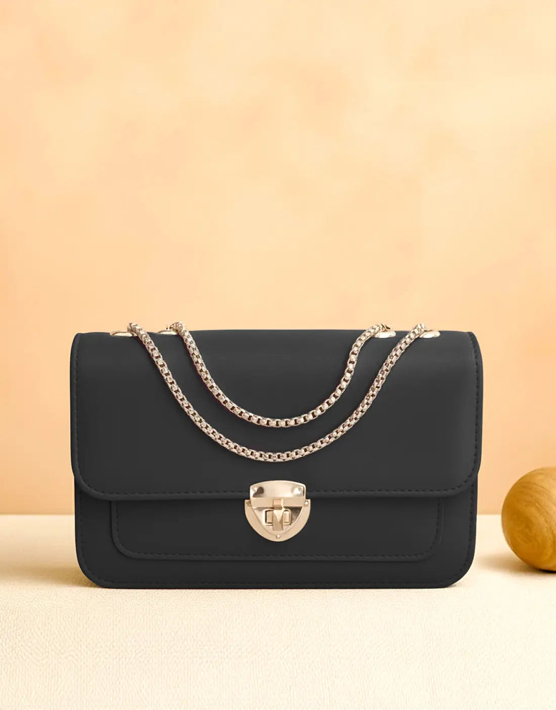 Trendy Twist Lock Closure Crossbody Bag for Girls - Black