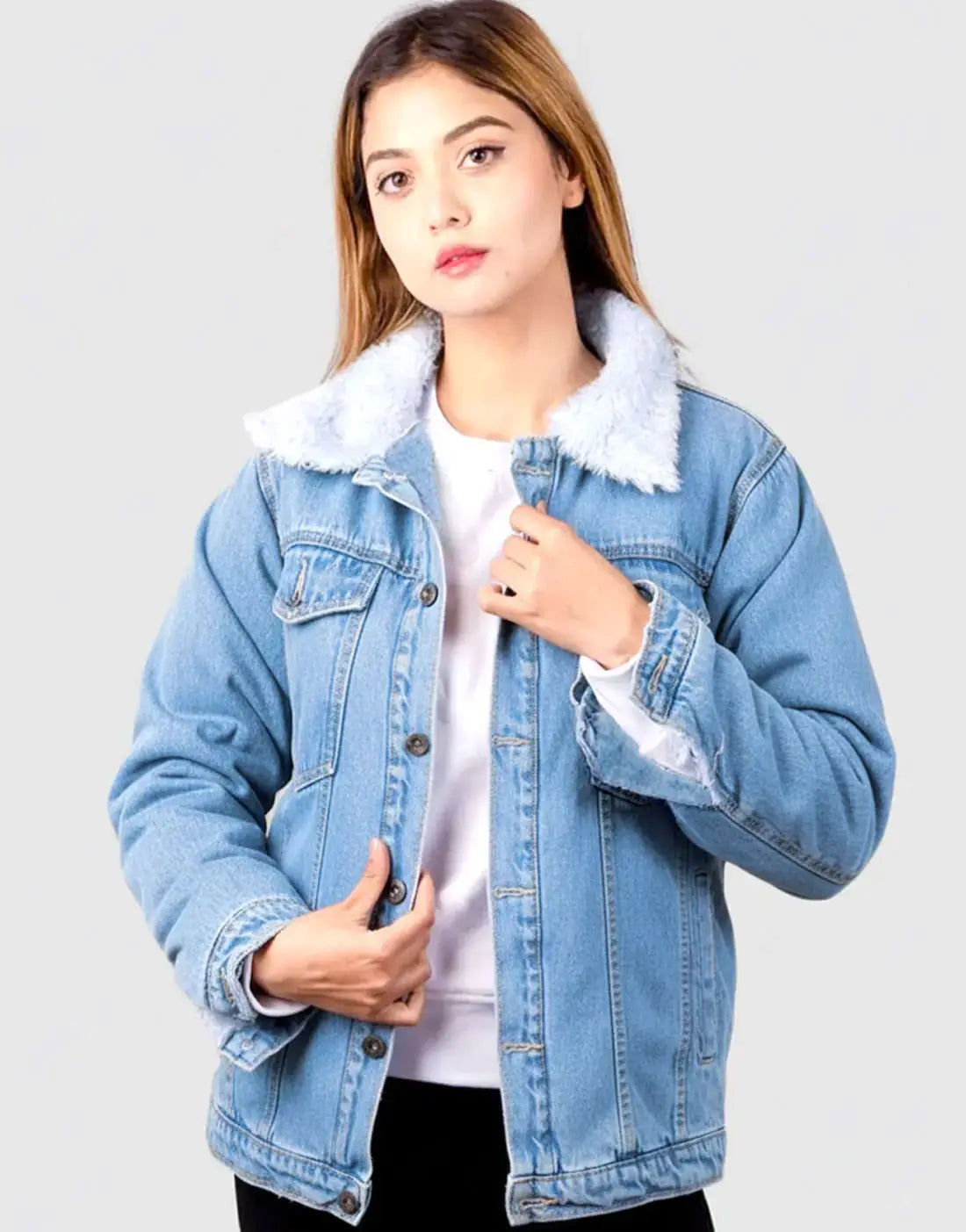 Unisex Stylish Fur Denim Jacket for Winters | Warm Jean Jacket for Men & Women