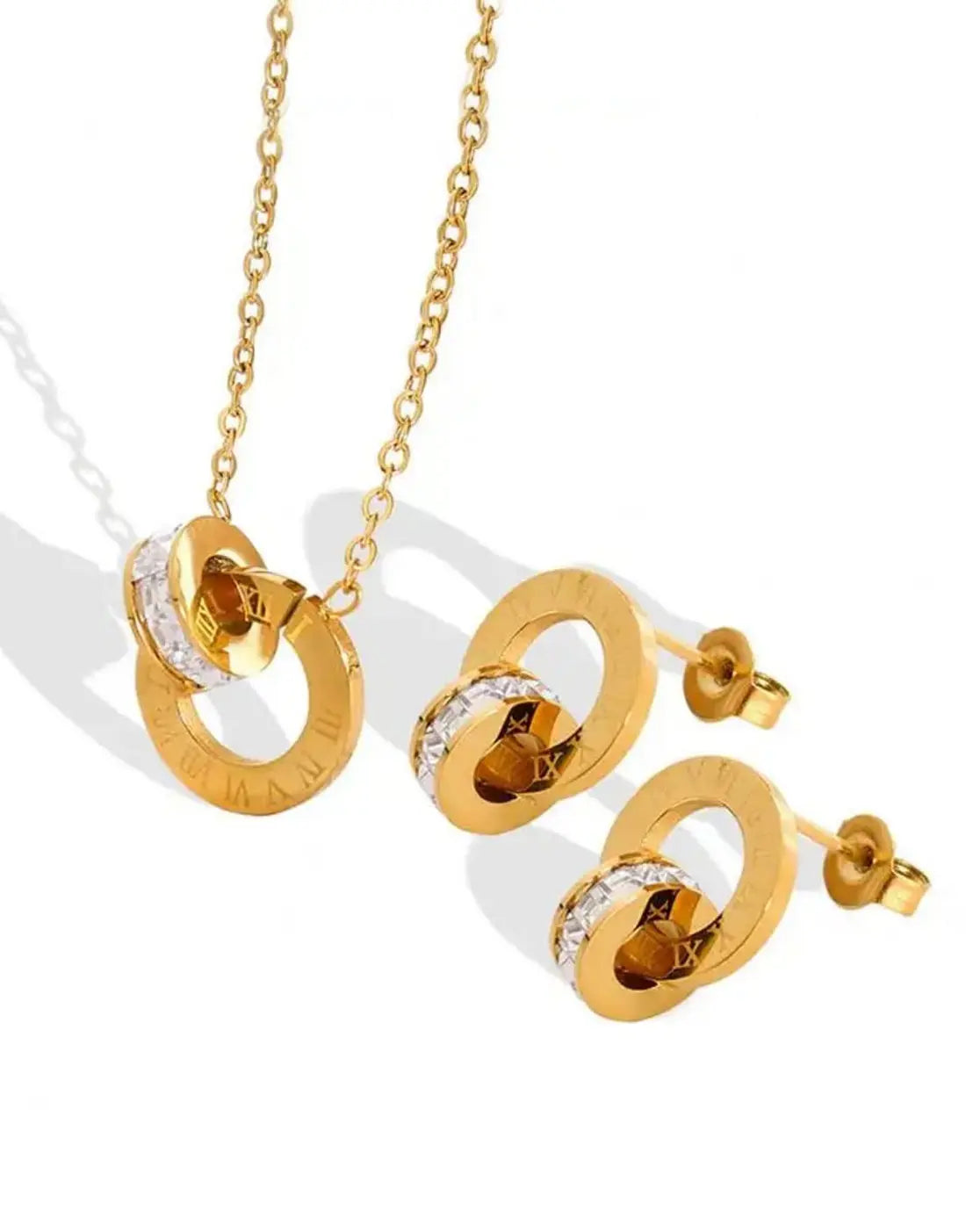 Designer Inspired Gold Plated Roman Numeral Locket Set