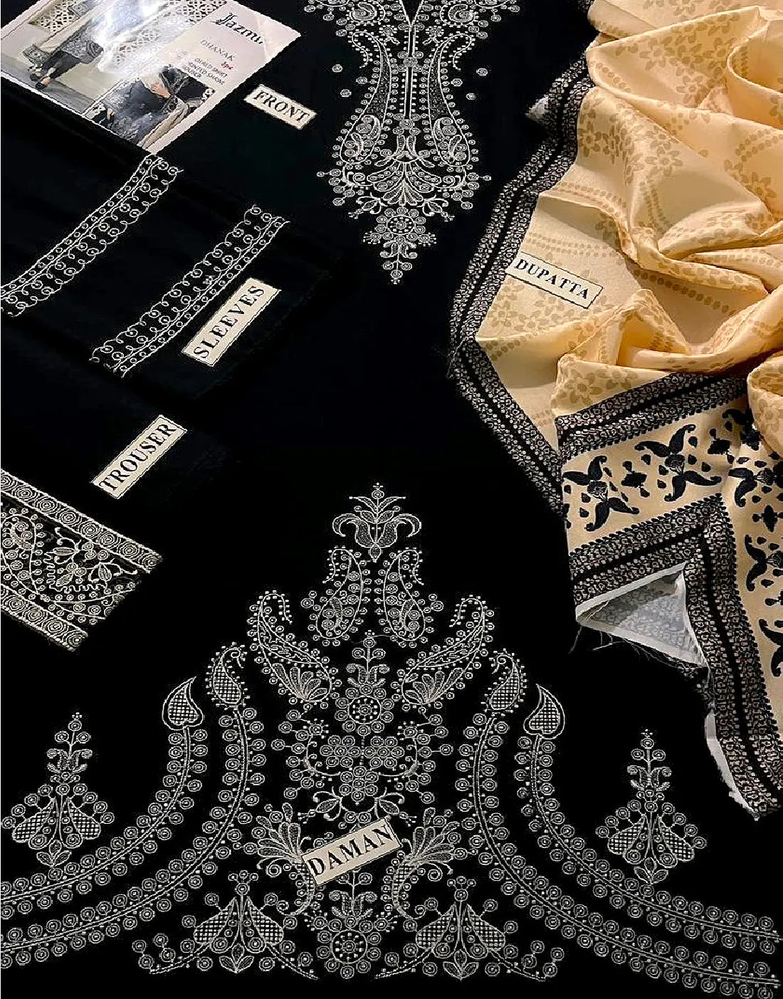 Premium Embroidered Black Dhanak Dress for Winter Festive Occasions
