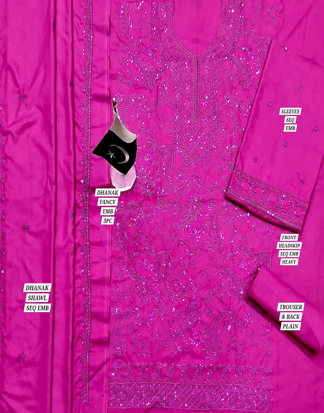 Heavy Sequins Embroidered Fuchsia Color Dhanak Dress for Winter Events