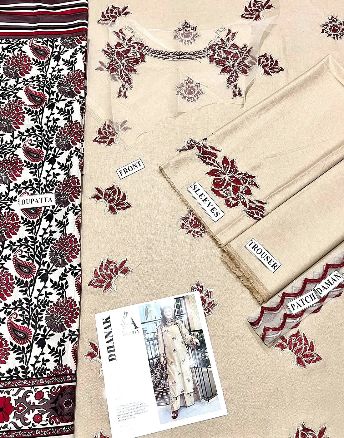 Elegant Embroidered Skin Color Dhanak Dress for Winter